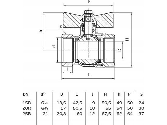 Perfexim kuleventil vann WW DN25 motylek 1041 G1 WW PN16 C DN25 [6/60]