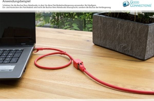 Good Connections RNS patchkabel-forlenger med låsebeskyttelse, Cat. 6, S/FTP, PiMF, PVC, 250MHz, OFC, CU, rød, 3 m