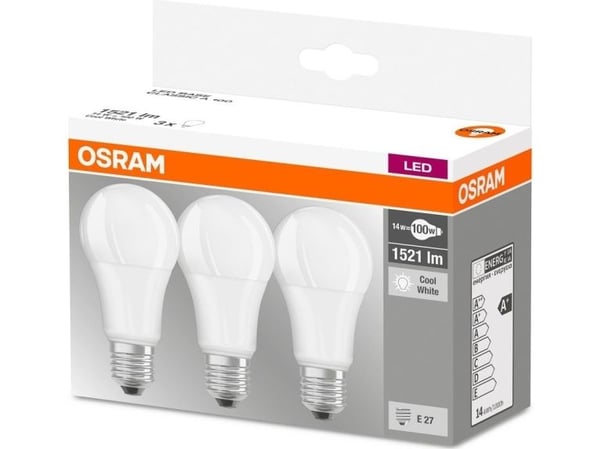 Osram Base CL A, 14 W, 100 W, E27, 1521 lm, 15000 timer, Kjølig hvit