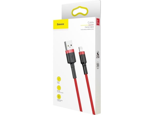 Baseus CALKLF-A09, 0,5 m, USB A, Lightning, Hankjønn, Hankjønn, Rød