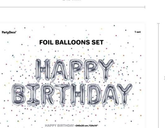 Folieballon Happy Birthday, sølv