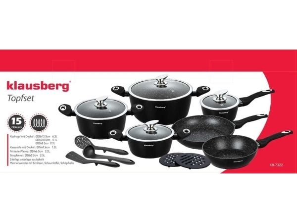 Kjøkkenutstyrsett 15 deler i aluminium, svart, Klausberg