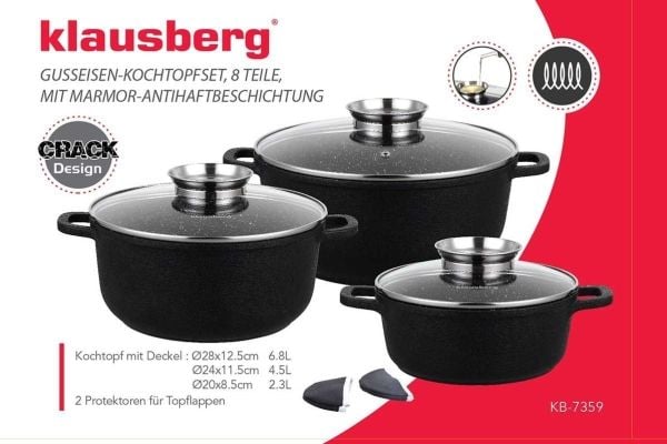 Koke-/grytesett 8 deler, Klausberg aluminium