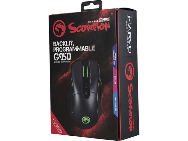 Marvo G950, högerhand, Optisk, USB Type-A, 4000 DPI, Svart