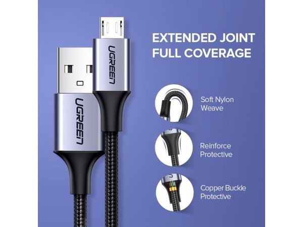USB-kabel Ugreen USB-A till microUSB 2 m vit (60153)