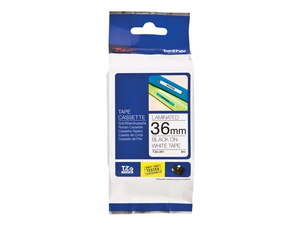 Brother TZe-261 - Svart på hvitt - Rull (3,6 cm x 8 m) 1 kassett(er) laminert teip (en pakke 20) - for P-Touch PT-3600, 530, 550, 9200, 9400, 9500,...