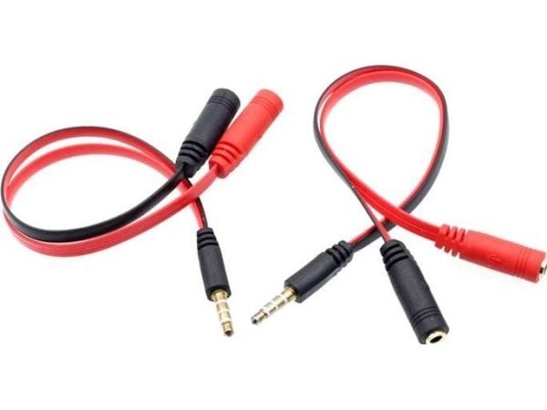 Mozos Jack 3,5 mm til Jack 3,5 mm x2 kabel 0,2 m rød (ASM-1)