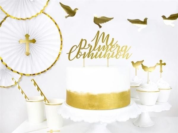 Party Deco toppere til konfirmasjonskake, gull, 31,5 cm, 6 stk. universal