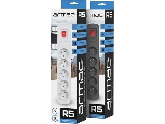Armac R5 - Pistorasia - AC 230 V - 2300 Watt - tulo: virta - lähtöliittimet: 5 (5 x virta 3-napainen) - 3 m johto - harmaa - harmaa