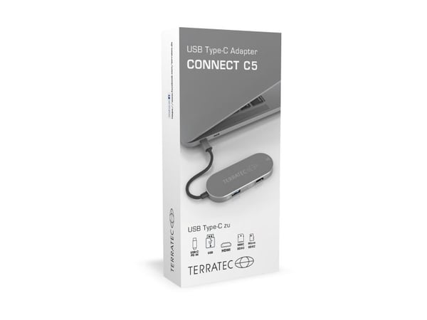 Terratec Connect c5, USB 3.2 Gen 1 (3.1 Gen 1) Type-C, Sølv, HDMI, USB 3.2 Gen 1 (3.1 Gen 1) Type-A, Aluminium, China, USB