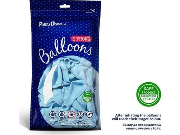 Party Deco lateksballonger, pastell lys blå, 30 cm, 50 stk, universell