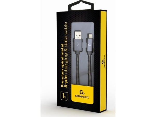 Cablexpert CC-USB2S-AMLM-1M-BG, 8 m, USB A, Lightning, Uros, Uros, Harmaa