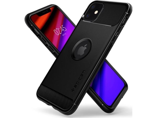 Spigen Rugged Armor, Suojus, Apple, iPhone 11, Musta