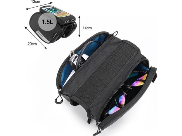 Wozinsky ramcykelväska + avtagbart mobilfodral upp till 6,5" 1,5 l - svart (WBB7BK)
