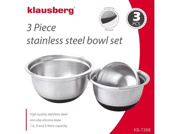 Sett med 3 metallskåler med silikonbase Klausberg KB-7388