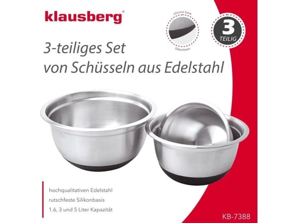 Sett med 3 metallskåler med silikonbase Klausberg KB-7388