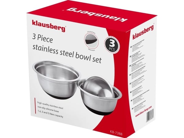 Sett med 3 metallskåler med silikonbase Klausberg KB-7388