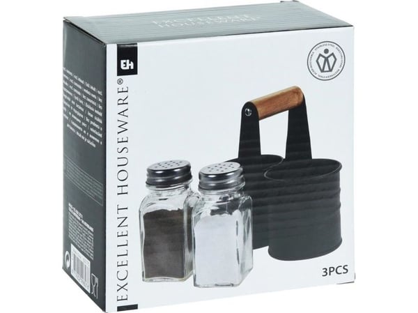 Excellent Houseware salt- og pepperbøsse med stativ, 3 stk.