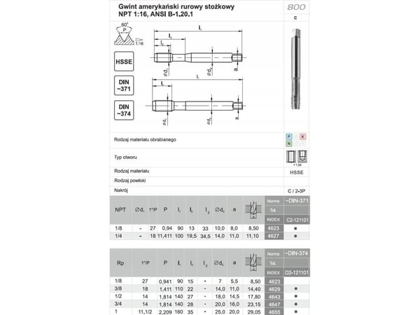 Fanar gjengeverktøy NPT 3/4"-14 DIN-374C HSSE 800