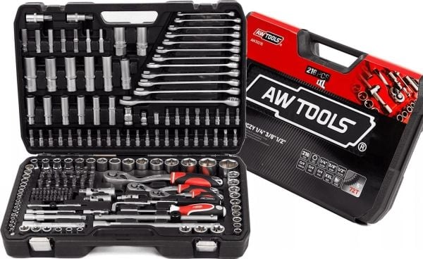 AWTOOLS pipehylsesett 216 deler 1/2"/3/8"/1/4" BLACK LINE
