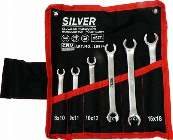 Silver sett med halvåpne skiftenøkler, momentnøkkelsett 6 deler (10984)