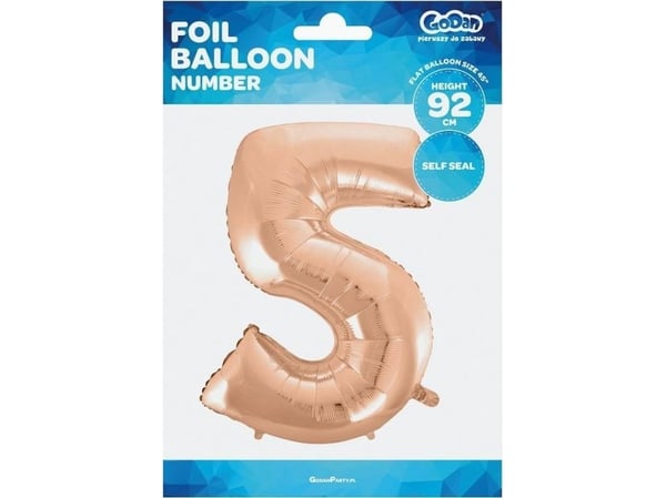 GoDan folio ilmapallo "5" vaaleanpunainen-kultainen 92cm