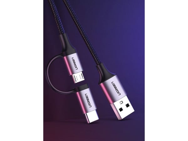 UGREEN Type-C / Micro USB 2-i-1 USB-kabel, QC 3.0, 1m (svart)