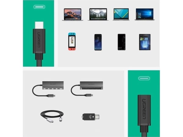 Forlengelseskabel USB-C 3.1 UGREEN, 4K, 60W, 0,5m (svart)