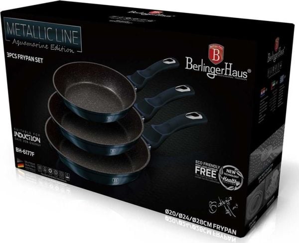 Stekepannesett Berlinger Haus Metallic Line Aquamarine Edition 20/24/28 cm