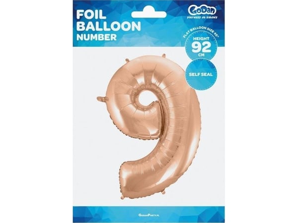 GoDan folieballong "9" rosa-gull 92cm