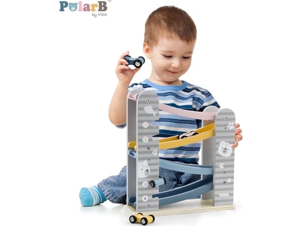 Viga Toys tre biler med sklie 'Viga' 'PolarB'