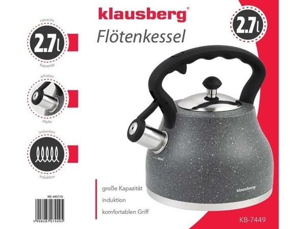 Kjøkkenkanne/vannkoker, tradisjonell vannkoker 2,7 l grå marmor Klausberg