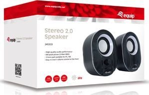 Equip 245333, 2.0 kanaler, Koblet med ledninger (ikke trådløs), 3 W, 80 - 20 Hz, 40 O, Sort, Hvit