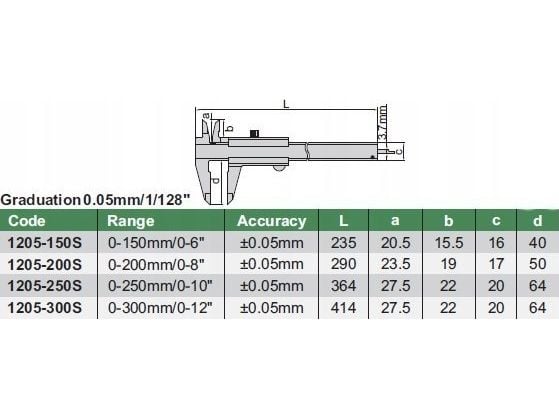 INSIZE CALIPER 300 MAUA 0.05 12 SQ