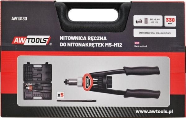 AWTOOLS naglemaskin, spakfront til naglemateriell M5-M12 / koffert