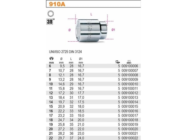 Beta Tools hylsa/nasats 3/8" 8 mm (BE910A-8)