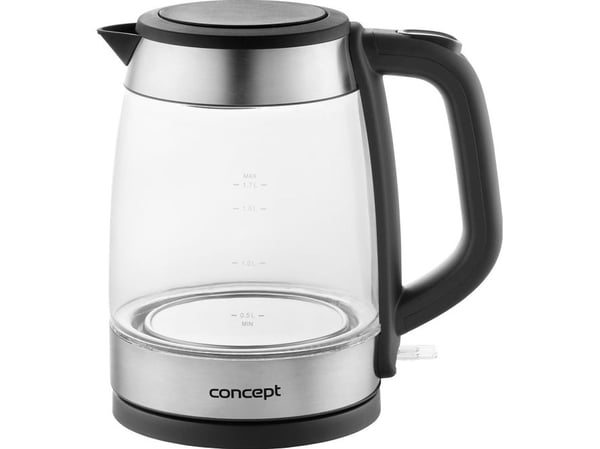 Concept RK4150, 1,7 l, 2200 W, Sort, Rustfritt stål, Glass, Rustfritt stål, Vannivåindikator, Trådløs