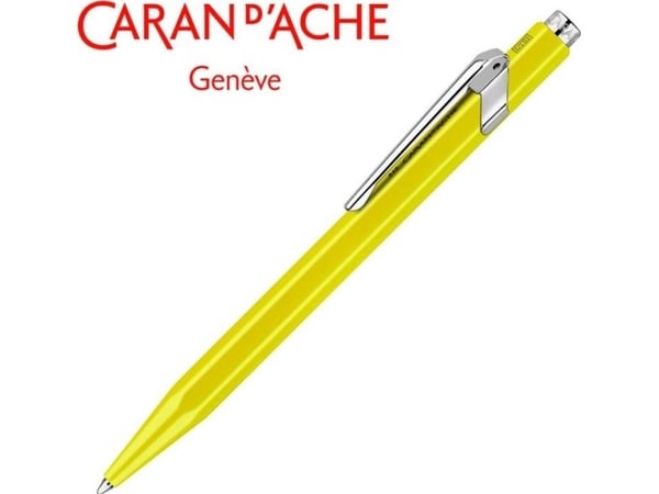 CARAN D'ACHE trykkkulepenn 849 POPLINE FLUO, gul, strektykkelse M, strekfarge blå, sekskantet skaft - 1 stk (849.470)