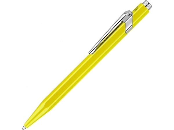 CARAN D'ACHE trykkkulepenn 849 POPLINE FLUO, gul, strektykkelse M, strekfarge blå, sekskantet skaft - 1 stk (849.470)