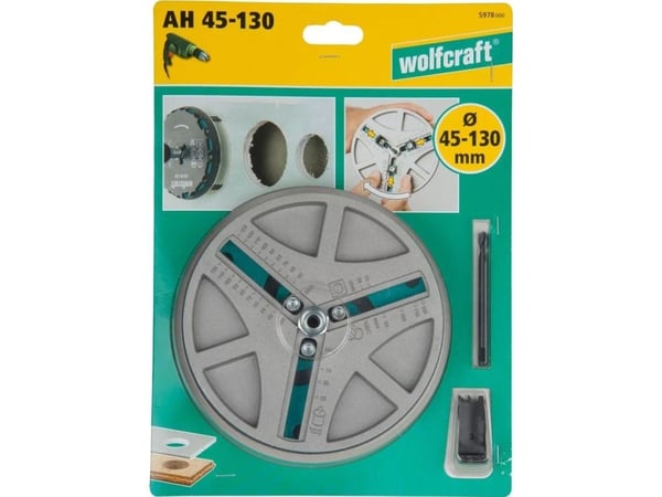 wolfcraft GmbH 5978000, Hålsågadapter, Svart, Grå, 13 cm