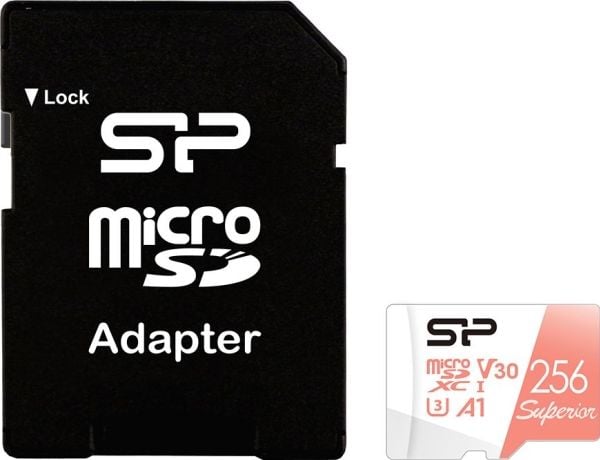 SILICON POWER Superior - Flashminnekort (microSDXC til SD-adapter inkludert) - 256 GB - A1 / Video Class V30 / UHS-I U3 / Class10 - microSDXC UHS-I