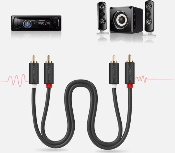 Ugreen 10518, 2 x RCA, Hanstik, 2 x RCA, Hanstik, 2 m, Sort, Guld, Rød, Hvid