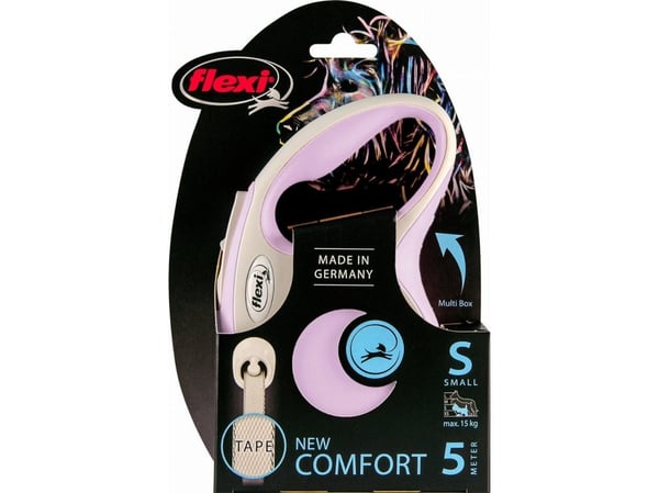 Flexi New COMFORT, Hund, Utdragbart koppel, Rosa, Vit, Band, 15 kg, Monokromatiskt