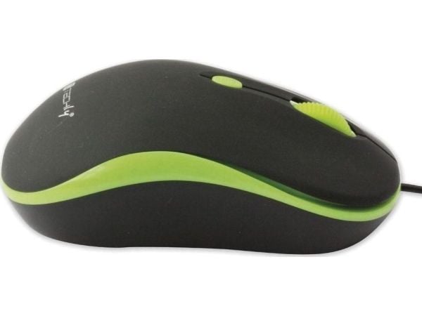 Techly IM 1600-WT-BG, Ambidextrous, Optisk, USB Type-A, 1600 DPI, Svart, Grön
