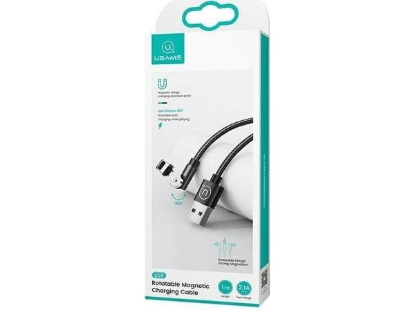 USAMS magnetisk kabel U59 lightning 2,1A hurtiglading 1 m flettet svart SJ472USB01 (US-SJ472)