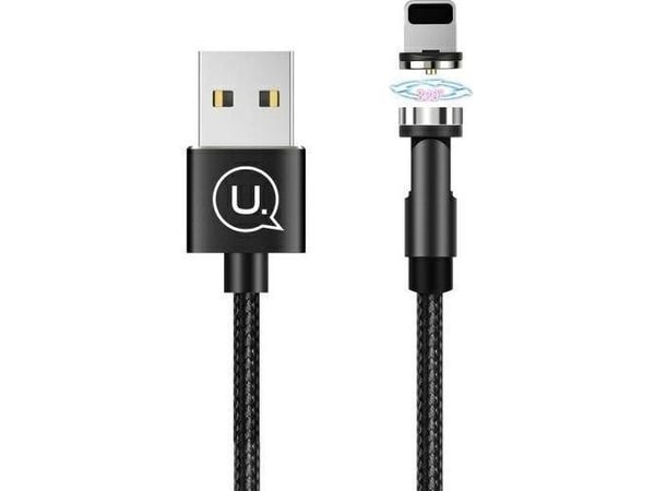 USAMS magnetisk kabel U59 lightning 2,1A hurtiglading 1 m flettet svart SJ472USB01 (US-SJ472)