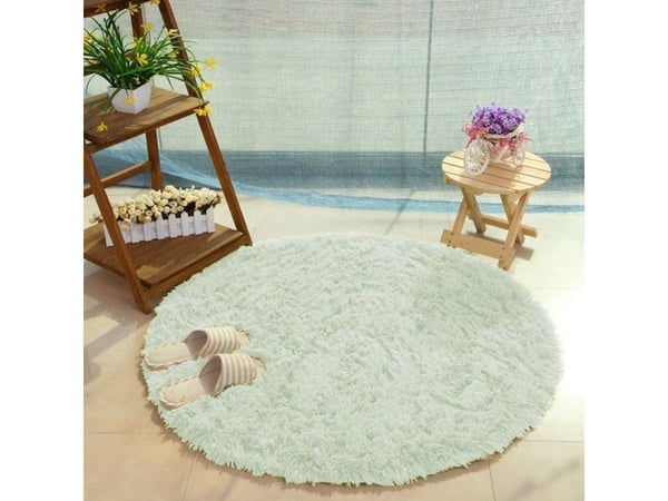 Strado rundt shaggy-teppe 150x150 hvit-lime