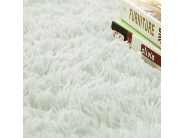 Strado rundt shaggy-teppe 150x150 hvit-lime