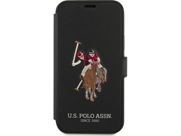 US Polo Assn iPhone 12 Pro Max 6,7" mobilfodral - svart, bokfodral med Polo Embroidery Collection