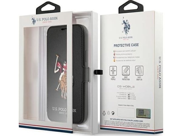 Case Us Polo Assn USA polo USFLBKP12MPUGFLBK iPhone 12/12 Pro 6,1 tommers fargerik/svart bok Polo Embroidery Collection